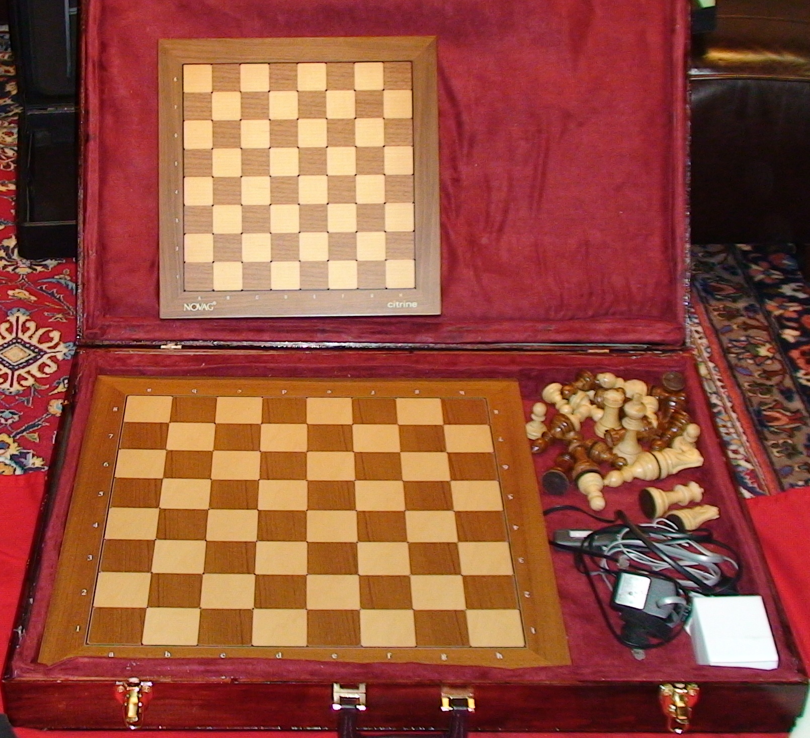The enlarged board and a smaller comparison board in the carrying case.