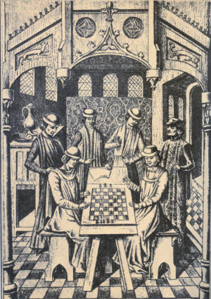 Historical engraving of a chess scene, reproduced in the original ChessEval page.